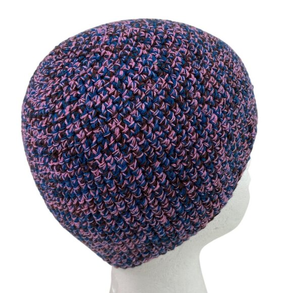 Adult Handmade Crochet Purple Blue Multicolor Skull Cap Beanie Hat - Picture 7 of 8